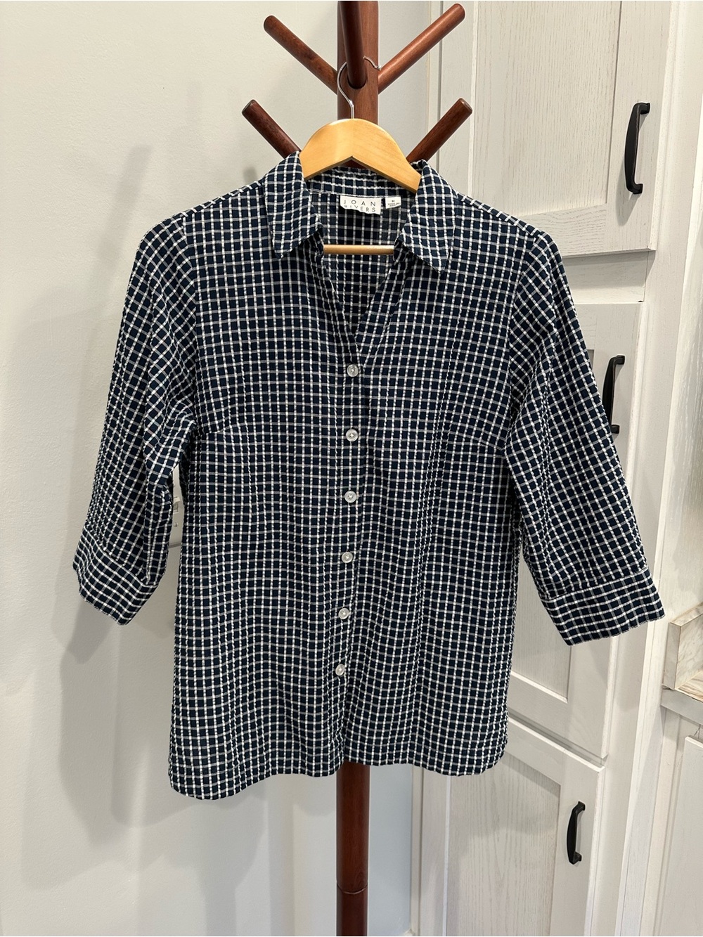 Joan Rivers Navy and White Check Button-Down Shirt